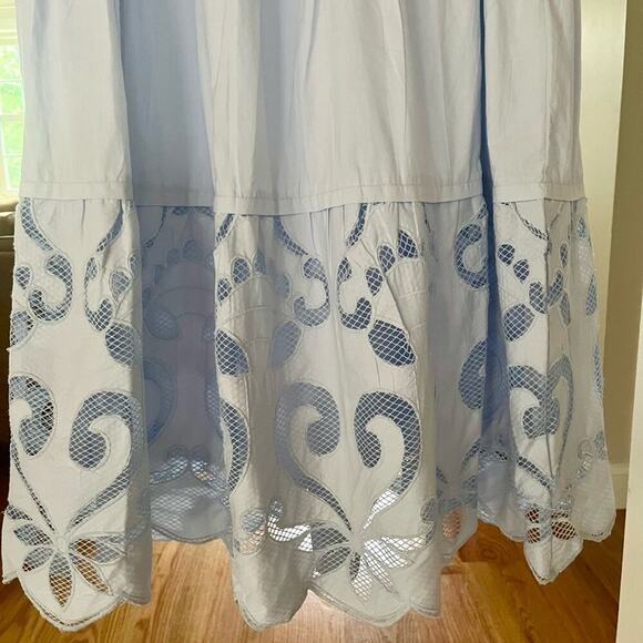 Chelsea And Theodore Eyelet Cotton Midi Dress, Short Sleeve, Bohemian Summer - Picture 2 of 7